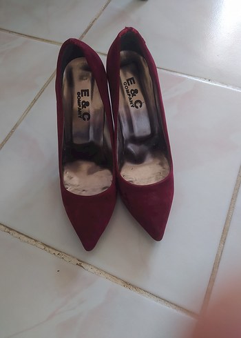 Bordo Süet Leopar Detaylı Stiletto - Görsel 7