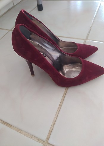 Bordo Süet Leopar Detaylı Stiletto - Görsel 5