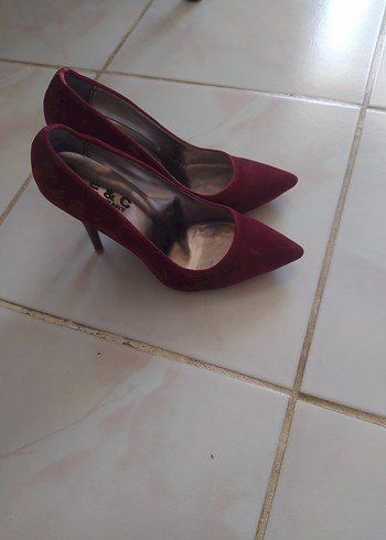 Bordo Süet Leopar Detaylı Stiletto - Görsel 6