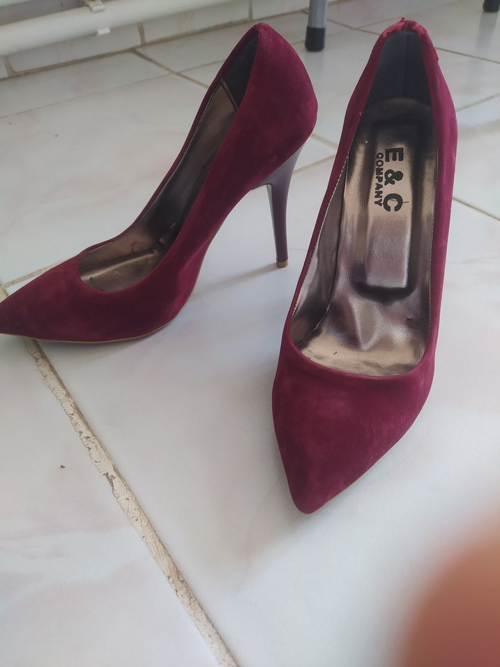 Bordo Süet Leopar Detaylı Stiletto - Görsel 4