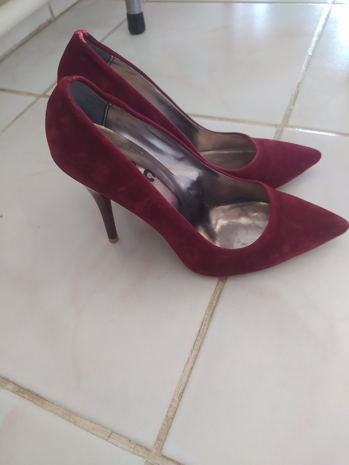 Bordo Süet Leopar Detaylı Stiletto - Görsel 5