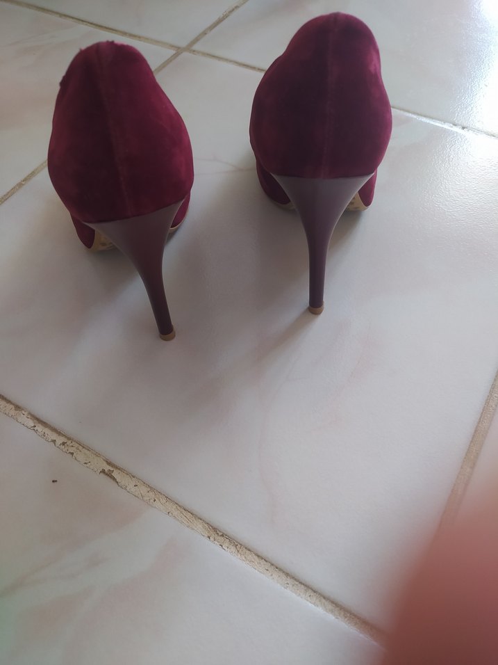 Bordo Süet Leopar Detaylı Stiletto - Görsel 2