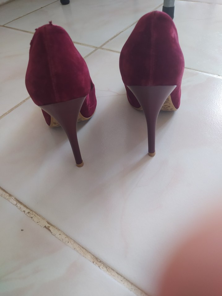 Bordo Süet Leopar Detaylı Stiletto - Görsel 3