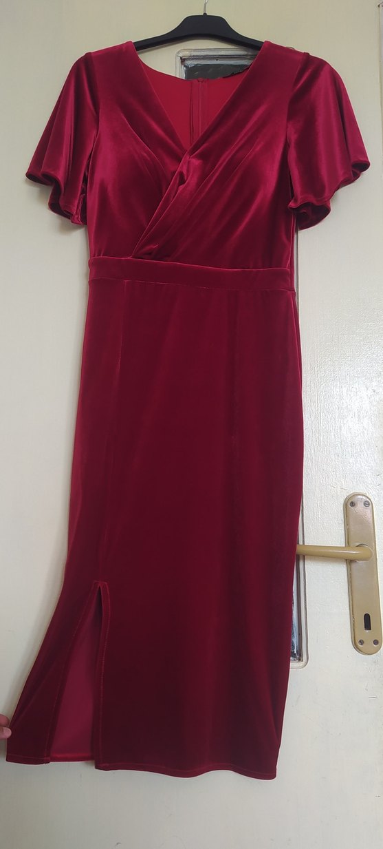 Bordo Drapeli V Yaka Uzun Elbise - Görsel 2