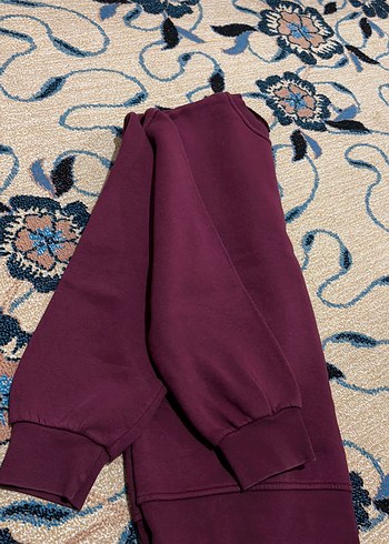 Bordo Sweatshirt, Yuvarlak Yaka, Salaş Kesim - Görsel 2