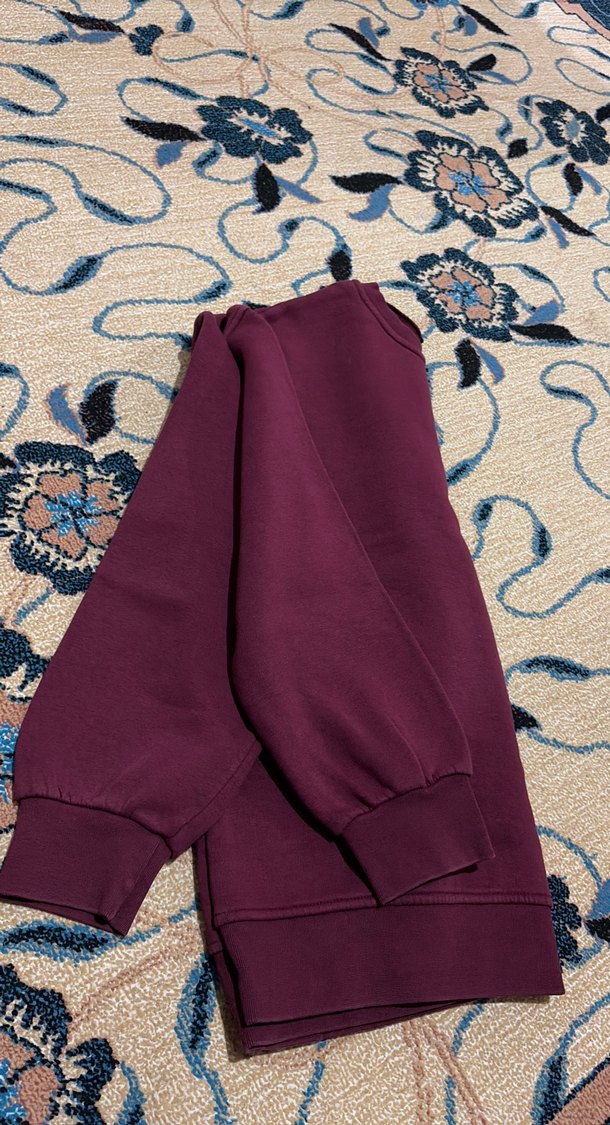 Bordo Sweatshirt, Yuvarlak Yaka, Salaş Kesim - Görsel 2