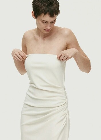 H&M Büzgülü Bandeau Elbise 