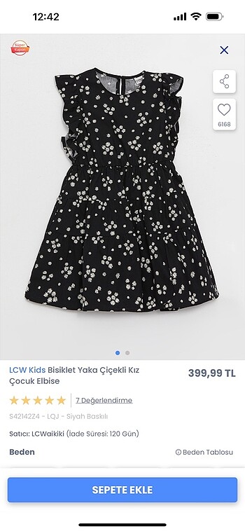 13-14 Yaş Beden siyah Renk LCW çiçekli elbise