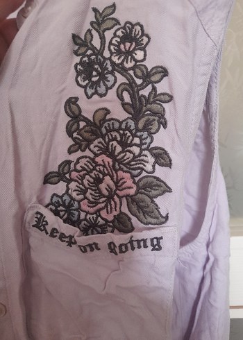 Uzun, Düğmeli, Lila Kolsuz Gömlek - Görsel 2