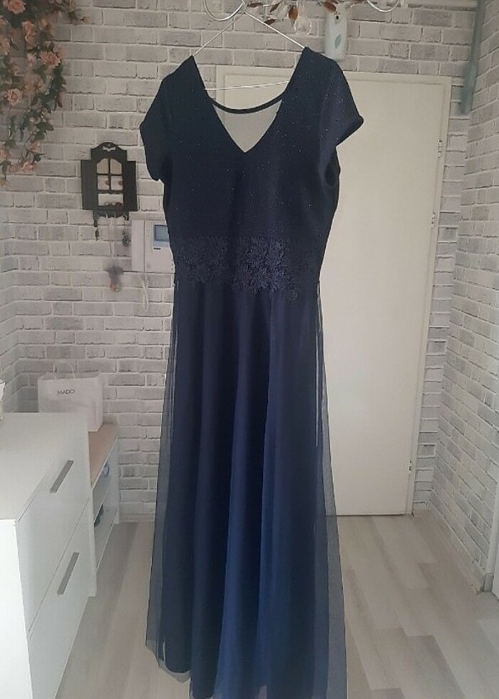 Lacivert büyük beden tüllü abiye - Görsel 3