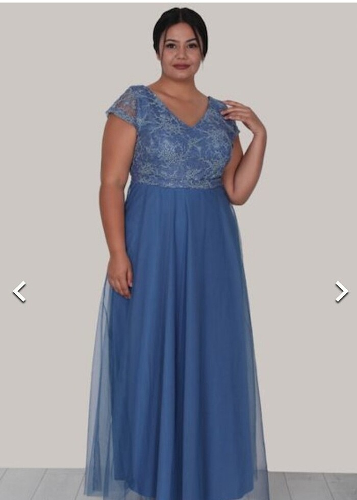 Büyük beden mavi tüllü abiye - Görsel 2