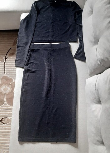 H&M gri simli midi etekli takım - Görsel 7