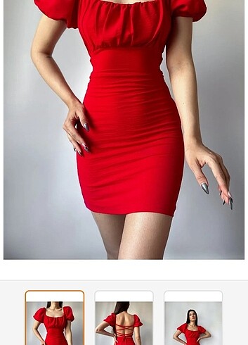 Kırmızı mini sırt dekolteli elbise - Görsel 3