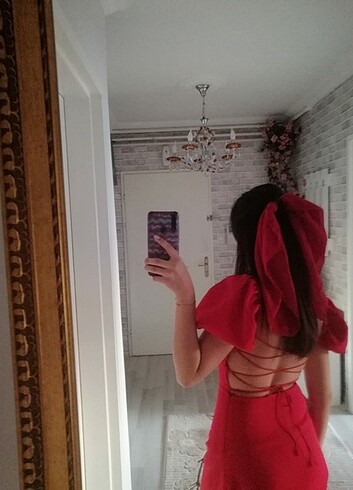 Kırmızı mini sırt dekolteli elbise - Görsel 6