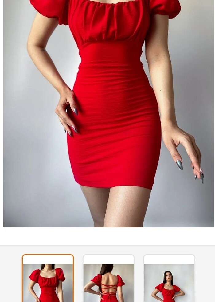 Kırmızı mini sırt dekolteli elbise - Görsel 3