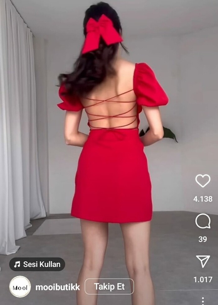 Kırmızı mini sırt dekolteli elbise - Görsel 5