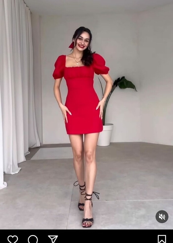 Kırmızı mini sırt dekolteli elbise - Görsel 2