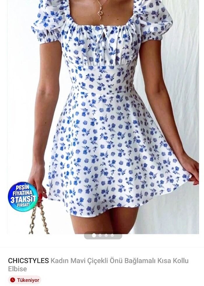 Mavi çiçekli mini mezuniyet elbisesi - Görsel 2