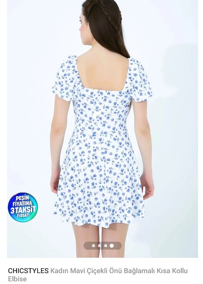 Mavi çiçekli mini mezuniyet elbisesi - Görsel 3