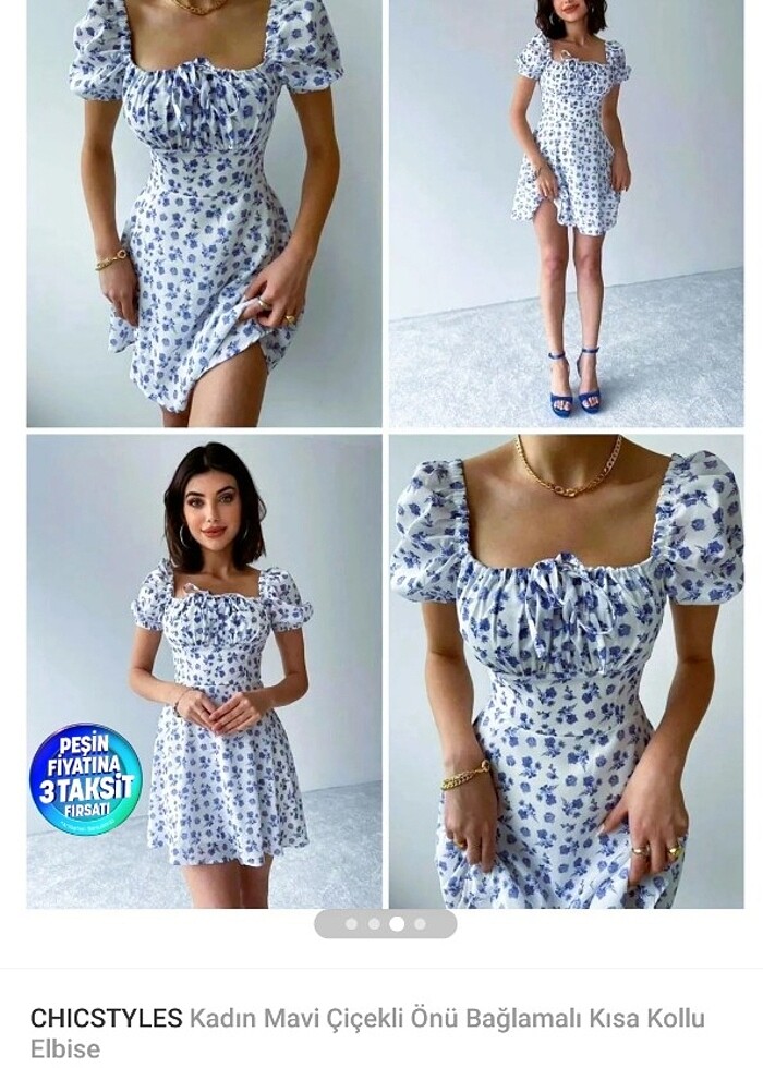 Mavi çiçekli mini mezuniyet elbisesi - Görsel 4