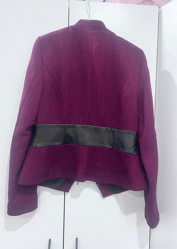 Bordo Deri Kemerli Kadın Blazer Ceket - Görsel 3