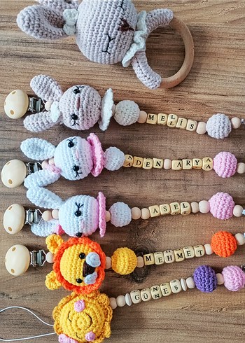 Renkli Örgü emzik zinciri yeni model - Görsel 2