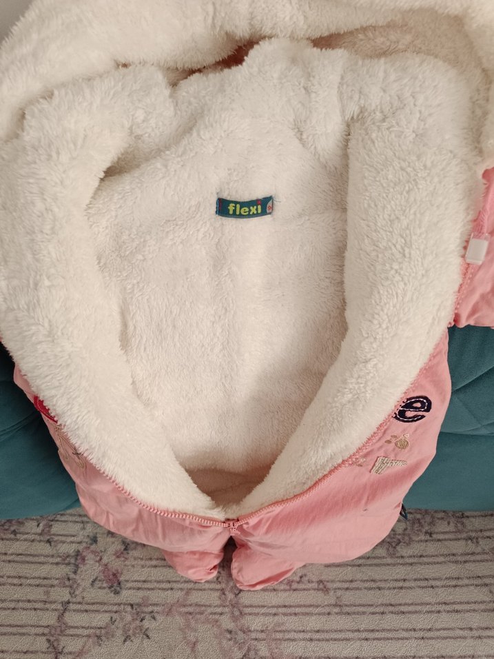 Pembe Kürklü Nakışlı Bebek Kış Tulumu - Görsel 2