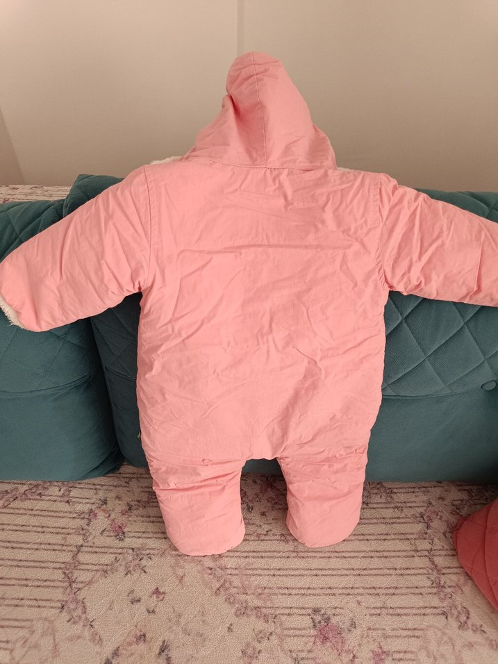 Pembe Kürklü Nakışlı Bebek Kış Tulumu - Görsel 4