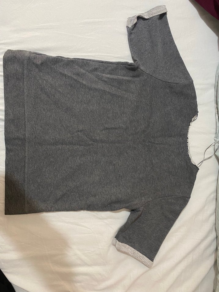 Gri Kısa Kollu Hamile Tişörtü Fermuarlı - Görsel 3