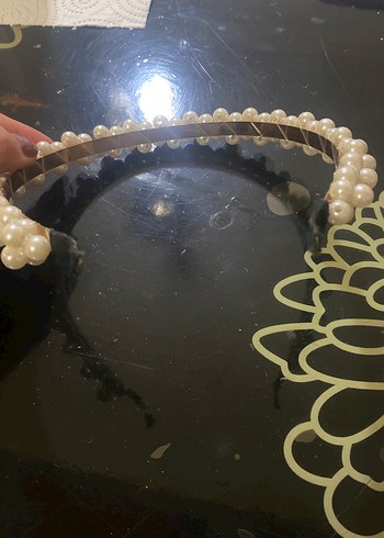 İnci Boncuk Detaylı Beyaz Taç - Görsel 3