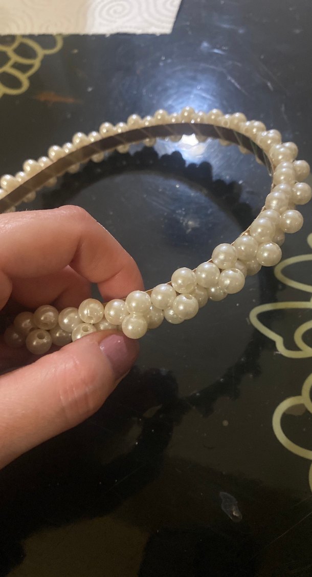 İnci Boncuk Detaylı Beyaz Taç - Görsel 4