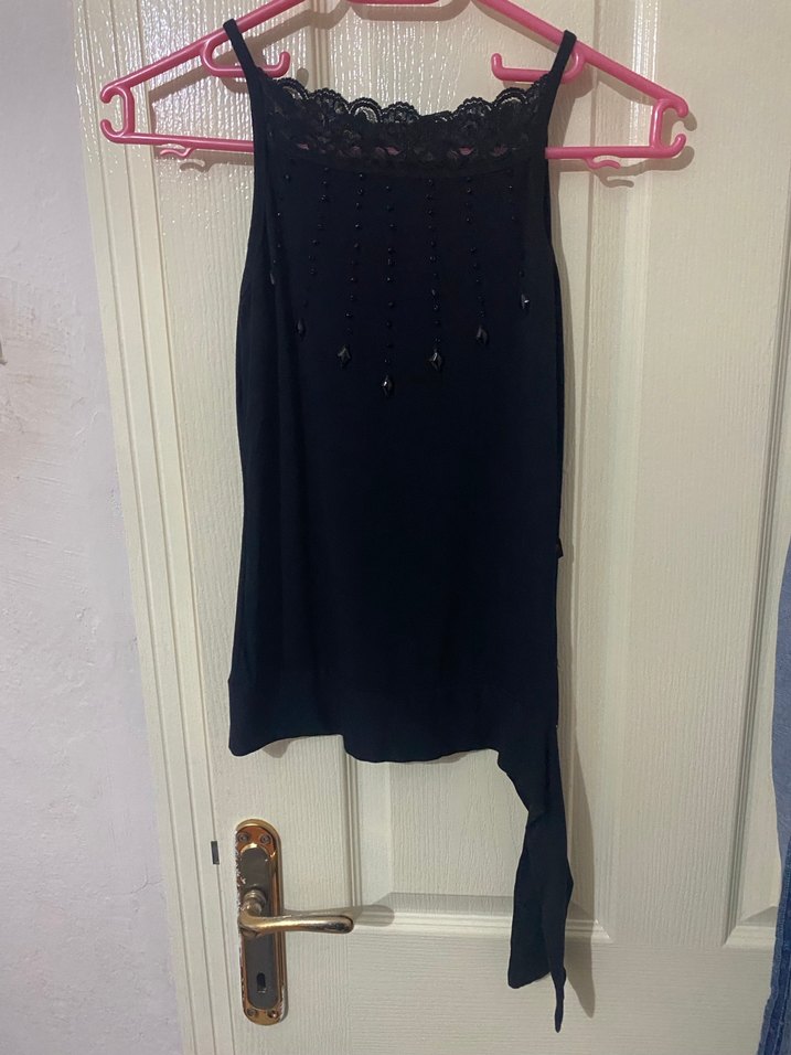 Boncuk İşlemeli Siyah abiye bluz - Görsel 5