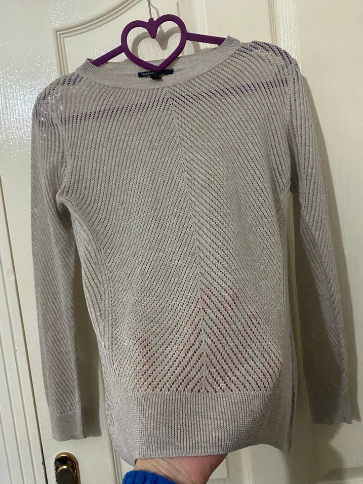 Bej Kadın Triko Kazak, Uzun Kollu, Salaş - Görsel 3