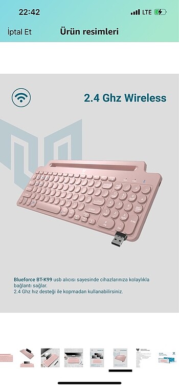 Pembe kablosuz klavye