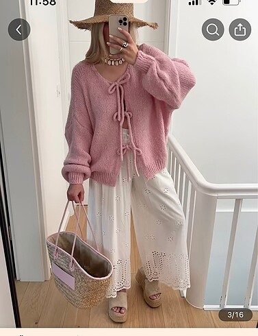 Pembe ip bağlamalı hırka
