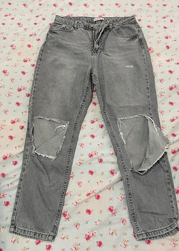 Gri Bol Kesim Kadın Denim Pantolon