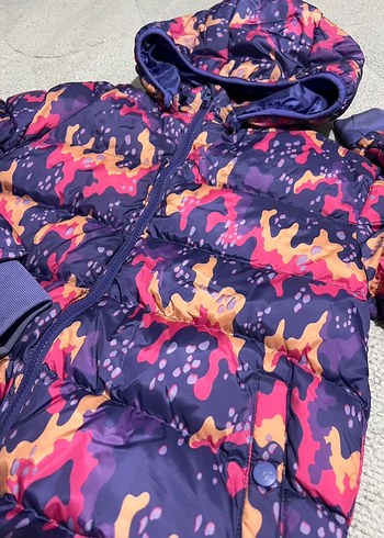 Kızlar için Kapüşonlu Bağlamalı Desenli Mont - Görsel 2