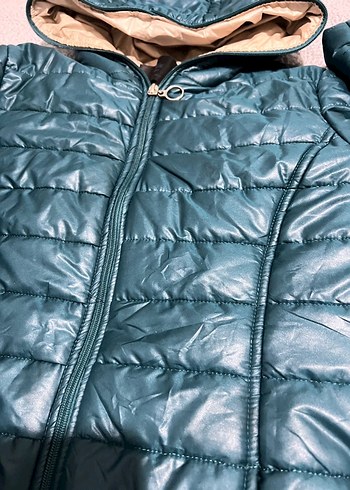 Parlak Mavi Kapüşonlu Kadın Mont - Görsel 2