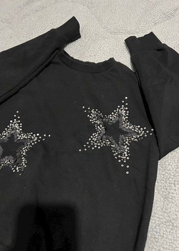 Siyah Payetli Uzun Kollu Sweatshirt - Görsel 2