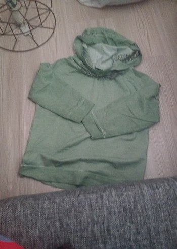 Kadın Gri Kapüşonlu Keten Sweatshirt