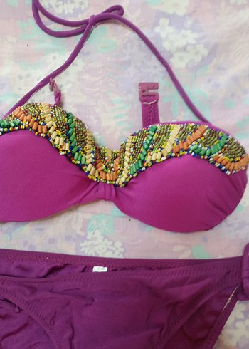 Mor Payetli İp Askılı Bikini - Görsel 4