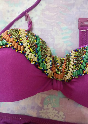 Mor Payetli İp Askılı Bikini - Görsel 5