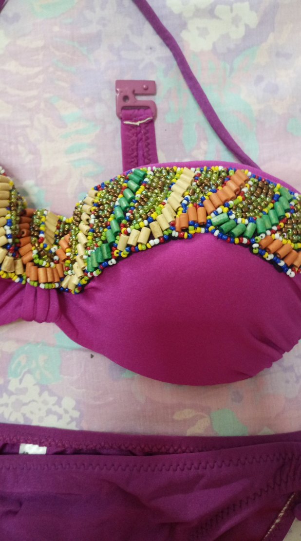 Mor Payetli İp Askılı Bikini - Görsel 2