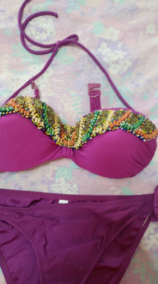 Mor Payetli İp Askılı Bikini - Görsel 4