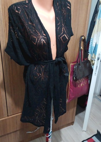 Dantel Detaylı Siyah Midi Triko hirka - Görsel 4