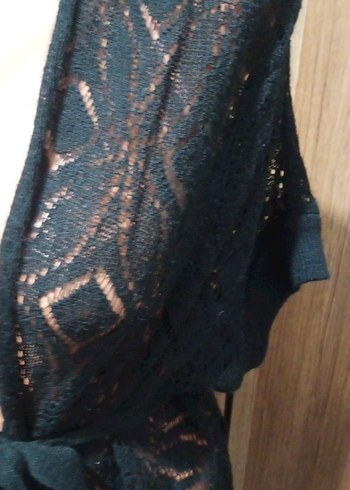 Dantel Detaylı Siyah Midi Triko hirka - Görsel 6