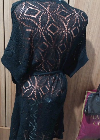 Dantel Detaylı Siyah Midi Triko hirka - Görsel 7