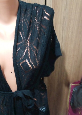 Dantel Detaylı Siyah Midi Triko hirka - Görsel 5