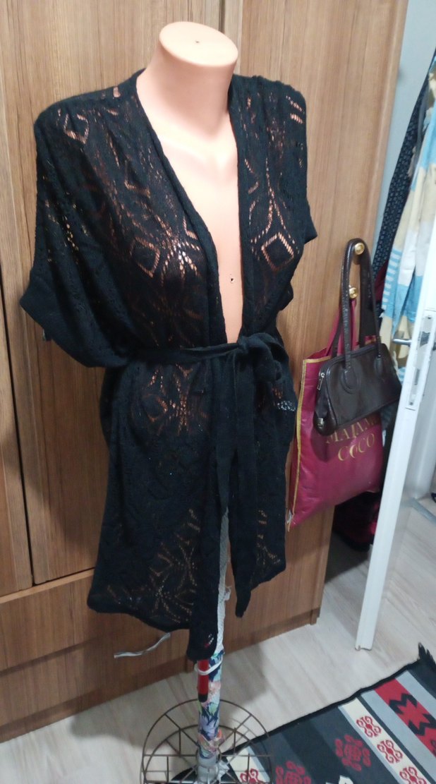 Dantel Detaylı Siyah Midi Triko hirka - Görsel 4