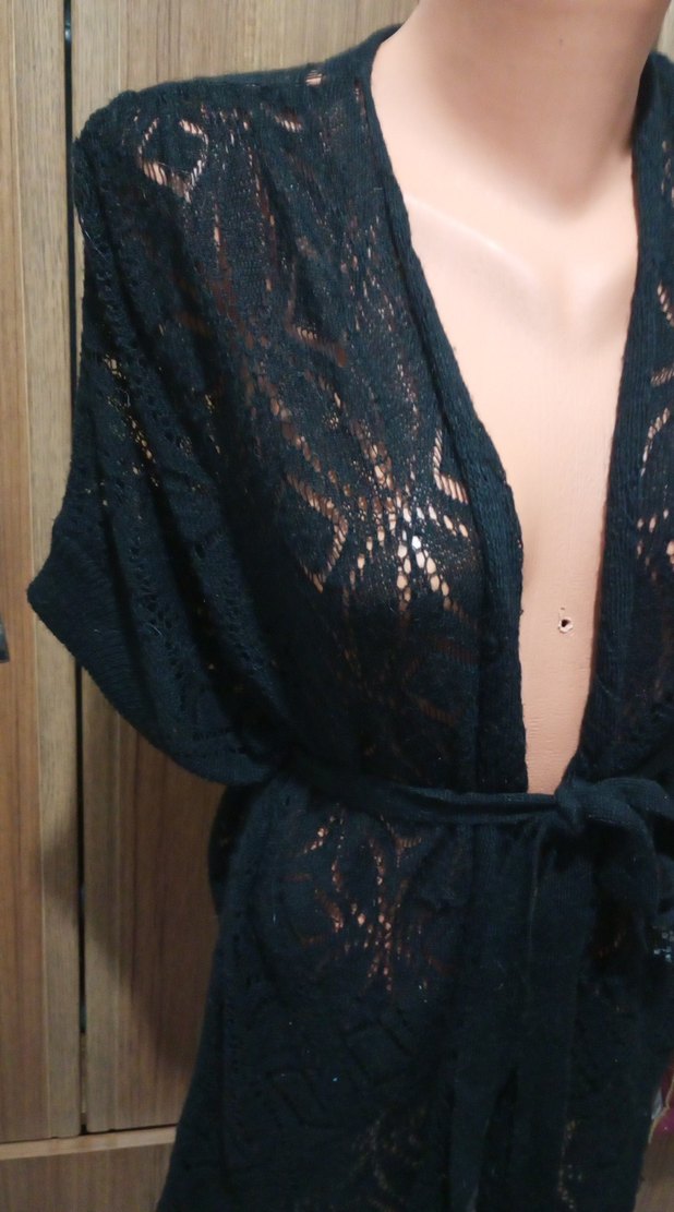 Dantel Detaylı Siyah Midi Triko hirka - Görsel 3